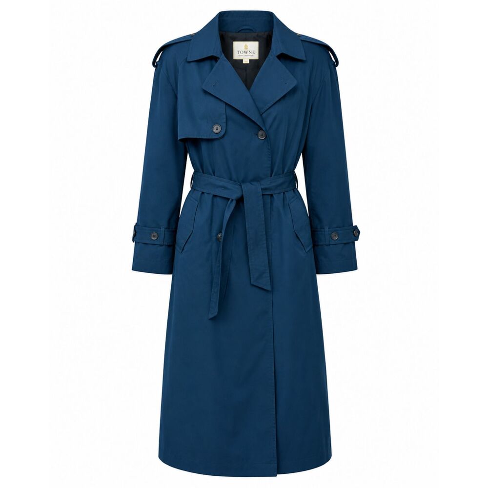 TOWNE by London Fog Vintage Teal Trench Coat Women’s 8 Petite Full Length Belted